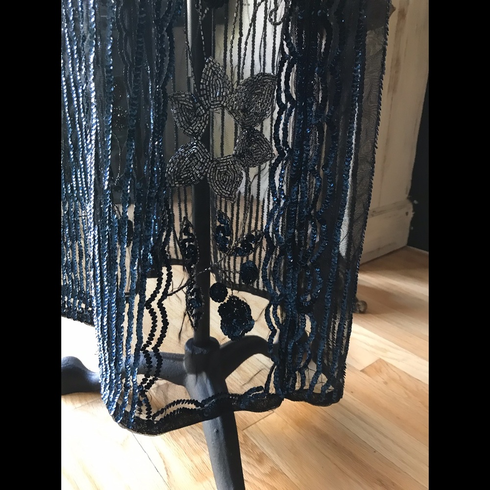 🎉HP🎉 European Flapper Dress 20’s Gatsby Mesh Sequins Sapphire Onyx Color… - Picture 3 of 12